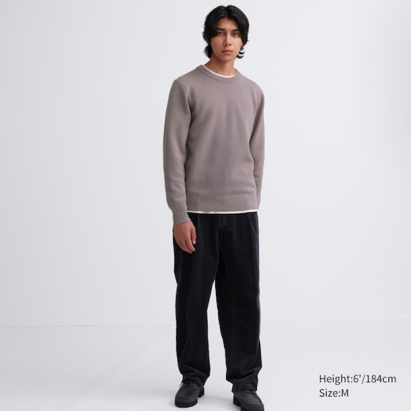 Uniqlo Washable Milano Ribbet Crew Neck Trøjer Herre Grå | 0214-GKJXN