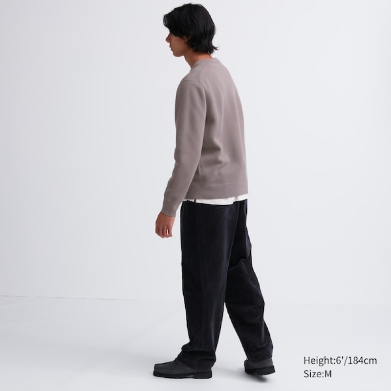 Uniqlo Washable Milano Ribbet Crew Neck Trøjer Herre Grå | 0214-GKJXN