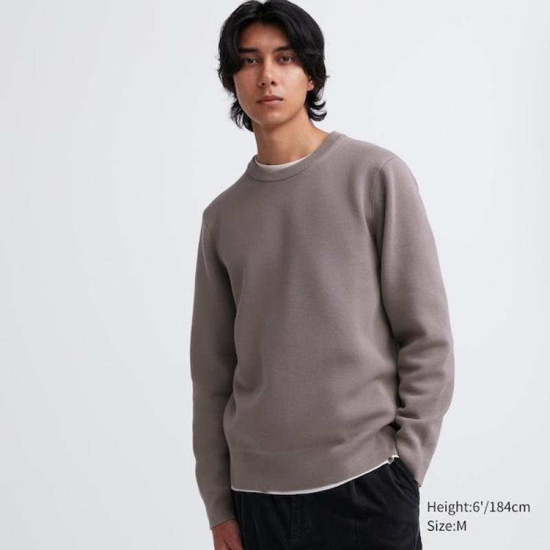 Uniqlo Washable Milano Ribbet Crew Neck Trøjer Herre Grå | 0214-GKJXN