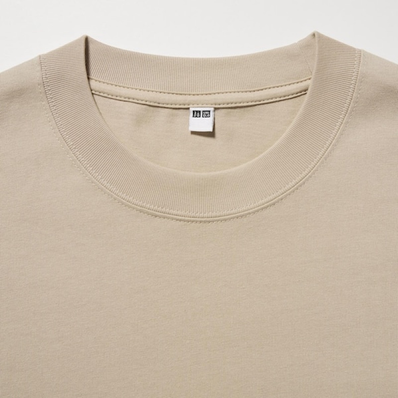 Uniqlo Washed Bomulds Crew Neck Long-Sleeve Sweatshirts Herre Beige | 5163-TZIRL