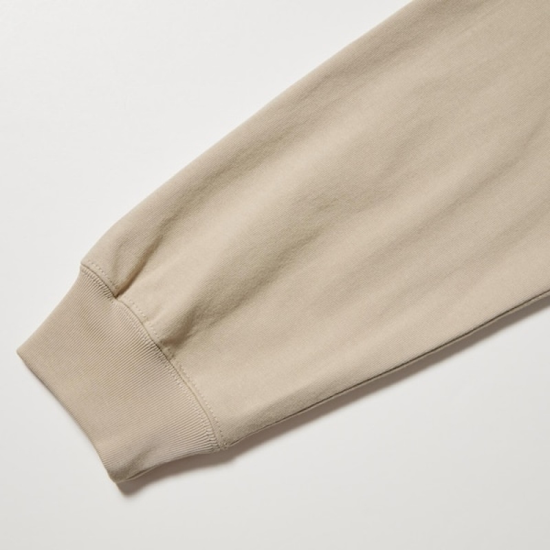 Uniqlo Washed Bomulds Crew Neck Long-Sleeve Sweatshirts Herre Beige | 5163-TZIRL