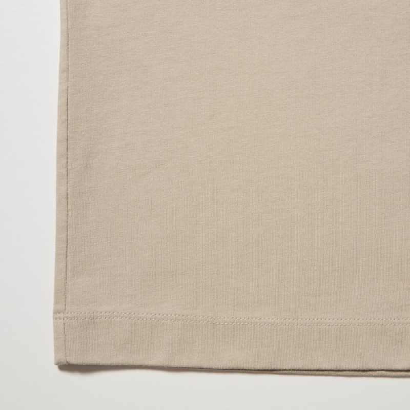 Uniqlo Washed Bomulds Crew Neck Long-Sleeve T Shirts Herre Beige | 8340-CPHOF