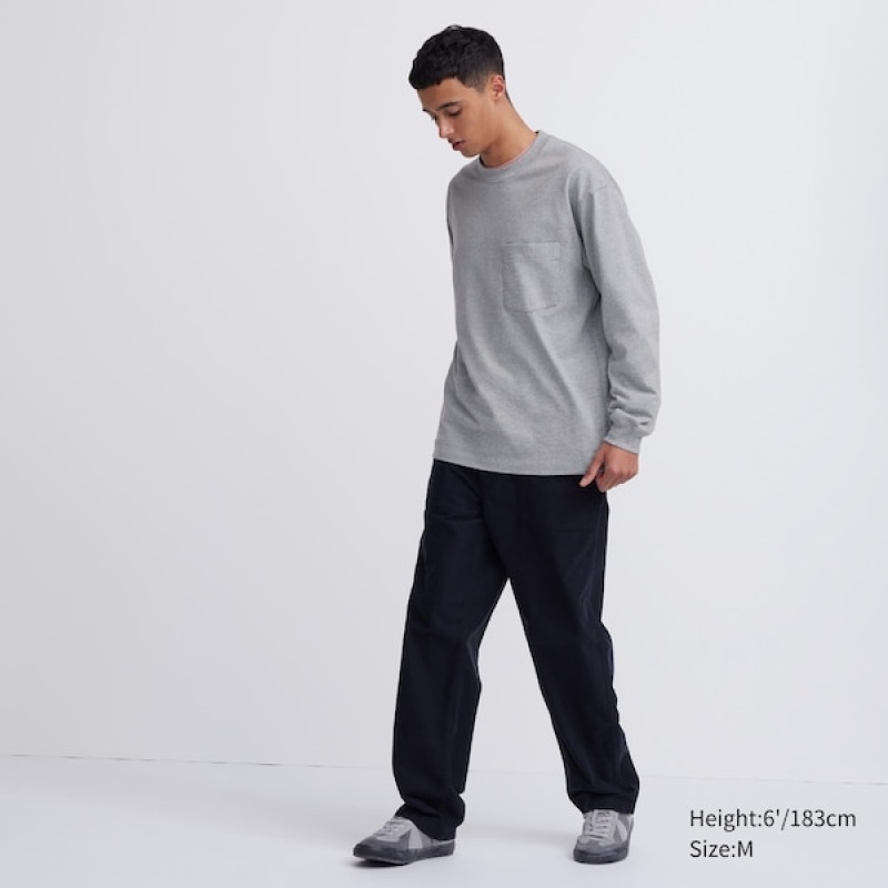 Uniqlo Washed Bomulds Crew Neck Long-Sleeve T Shirts Herre Grå | 7846-ZORFC