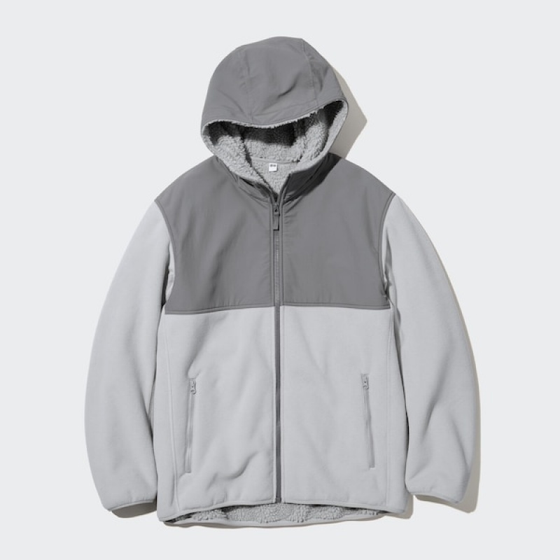 Uniqlo Windproof Outer Fleece Full-Zip Hættetrøje Herre Lysegrå | QHFIUB-704