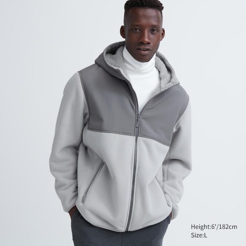 Uniqlo Windproof Outer Fleece Full-Zip Hættetrøje Herre Lysegrå | QHFIUB-704