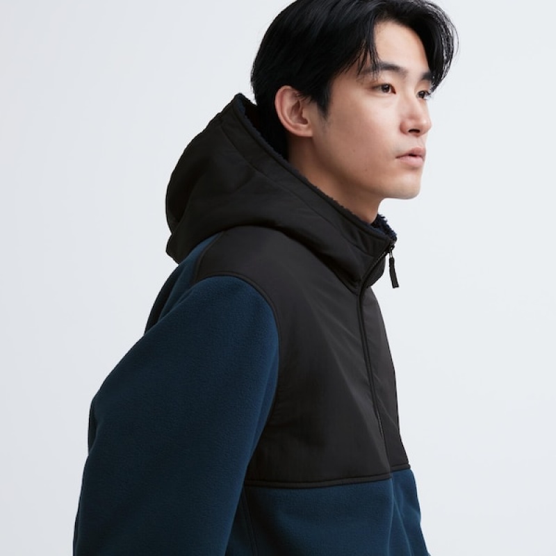 Uniqlo Windproof Outer Fleece Full-Zip Hættetrøje Herre Sort | JVIONT-503