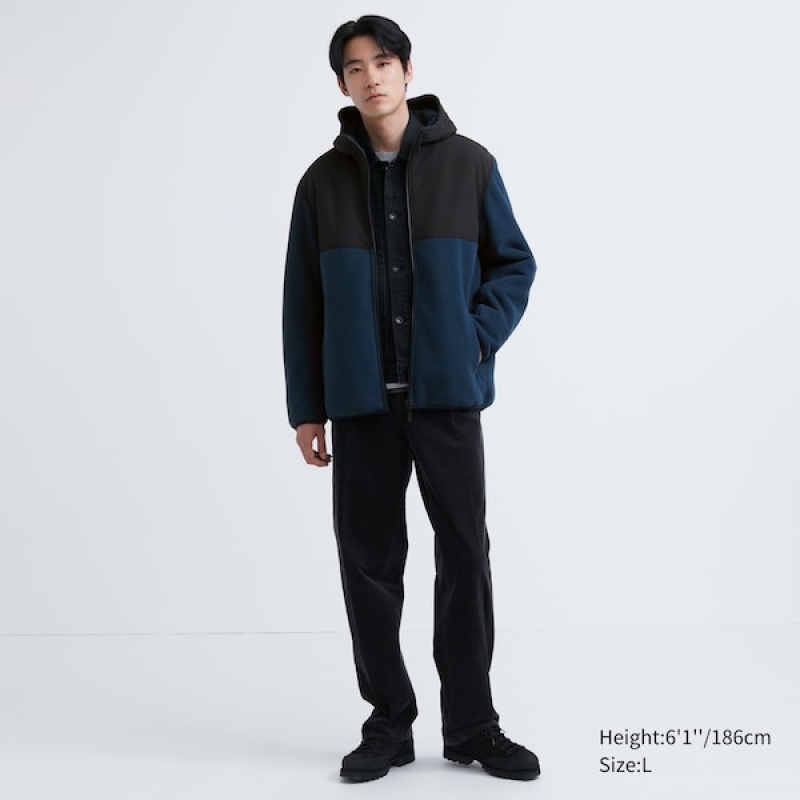 Uniqlo Windproof Outer Fleece Full-Zip Hættetrøje Herre Sort | JVIONT-503